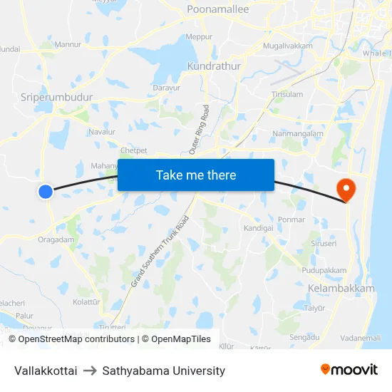 Vallakkottai to Sathyabama University map