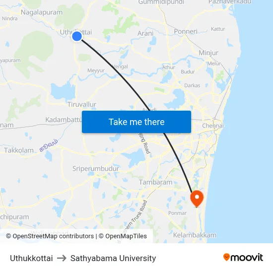 Uthukkottai to Sathyabama University map