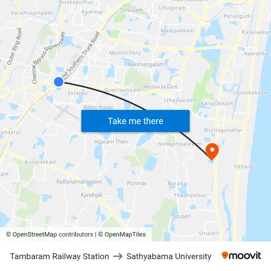 Tambaram Railway Station to Sathyabama University map