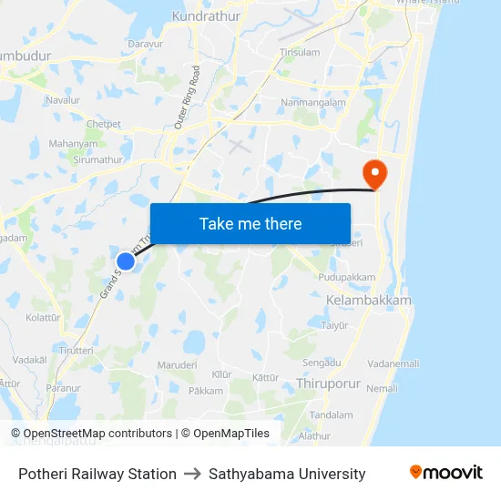 Potheri Railway Station to Sathyabama University map