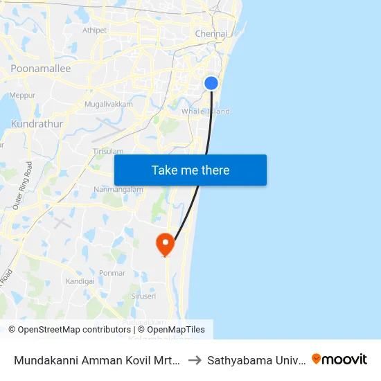 Mundakanni Amman Kovil Mrts Station to Sathyabama University map