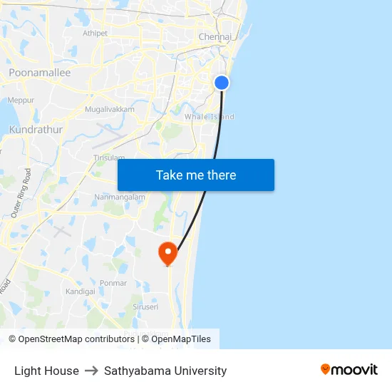 Light House to Sathyabama University map