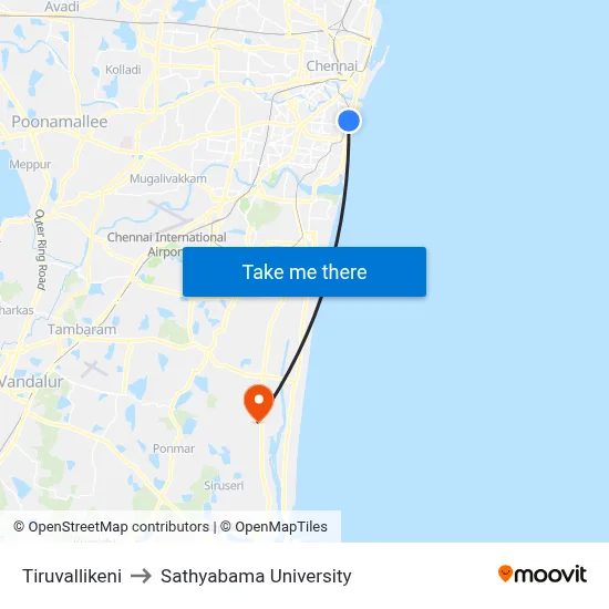 Tiruvallikeni to Sathyabama University map