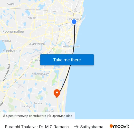 Puratchi Thalaivar Dr. M.G.Ramachandran Central Metro to Sathyabama University map