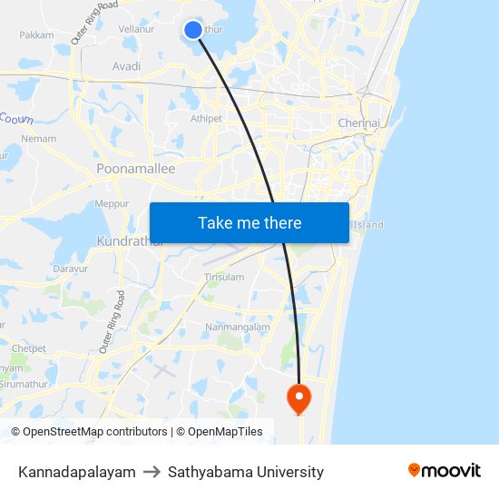 Kannadapalayam to Sathyabama University map