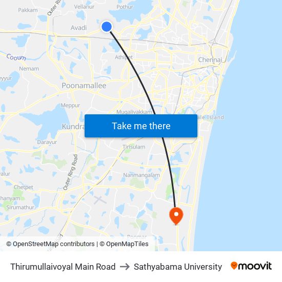 Thirumullaivoyal Main Road to Sathyabama University map