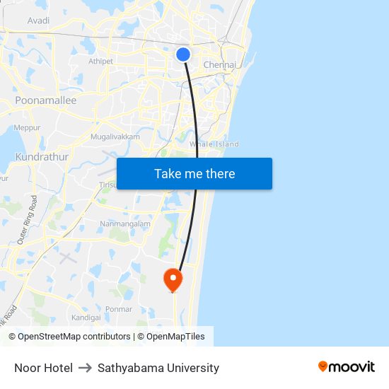 Noor Hotel to Sathyabama University map
