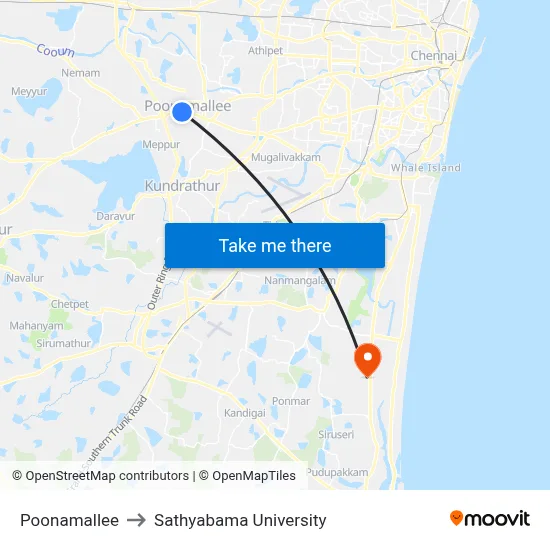 Poonamallee to Sathyabama University map