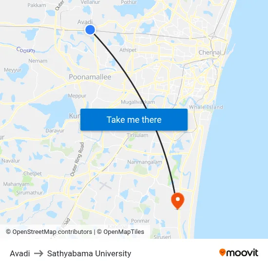Avadi to Sathyabama University map