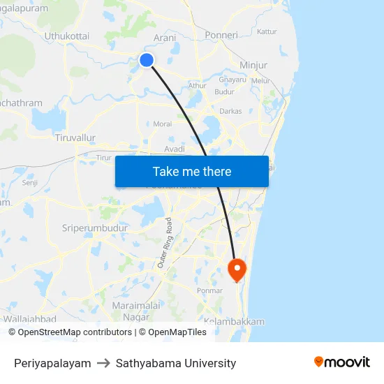Periyapalayam to Sathyabama University map