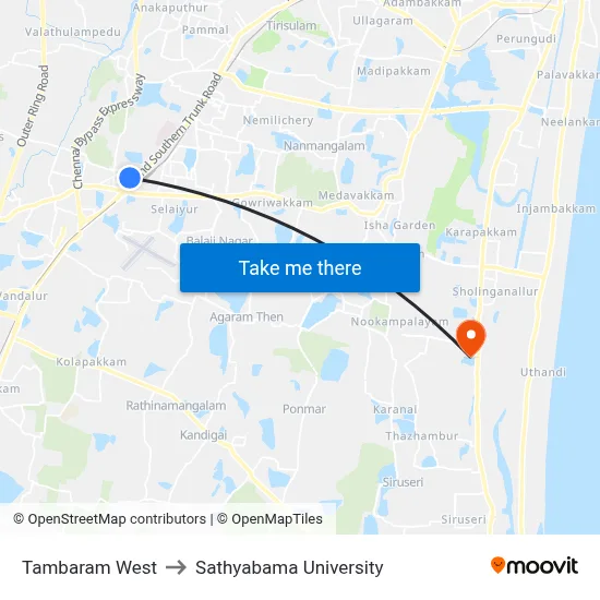 Tambaram West to Sathyabama University map