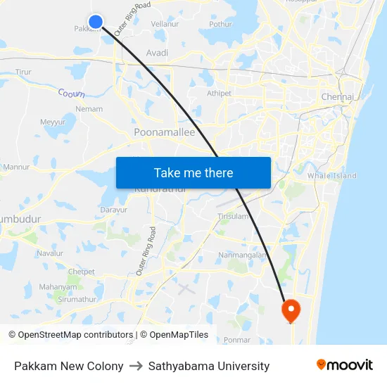 Pakkam New Colony to Sathyabama University map