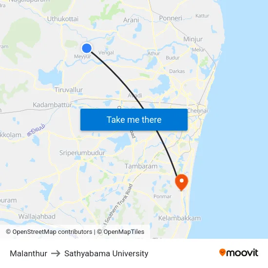 Malanthur to Sathyabama University map