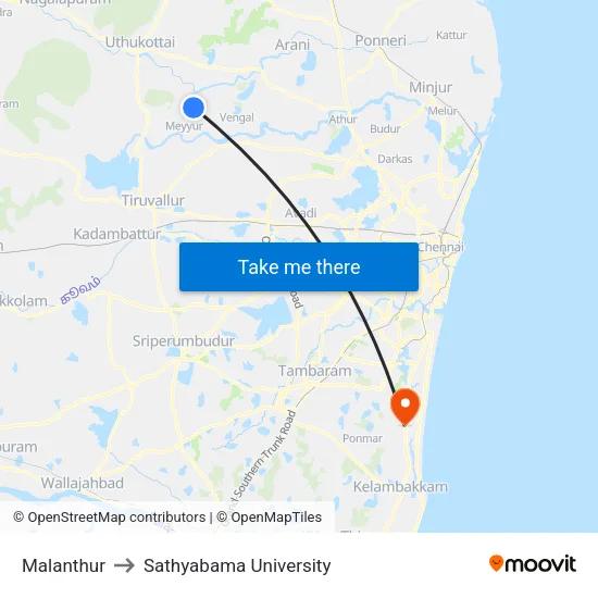 Malanthur to Sathyabama University map