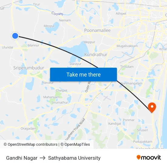 Gandhi Nagar to Sathyabama University map
