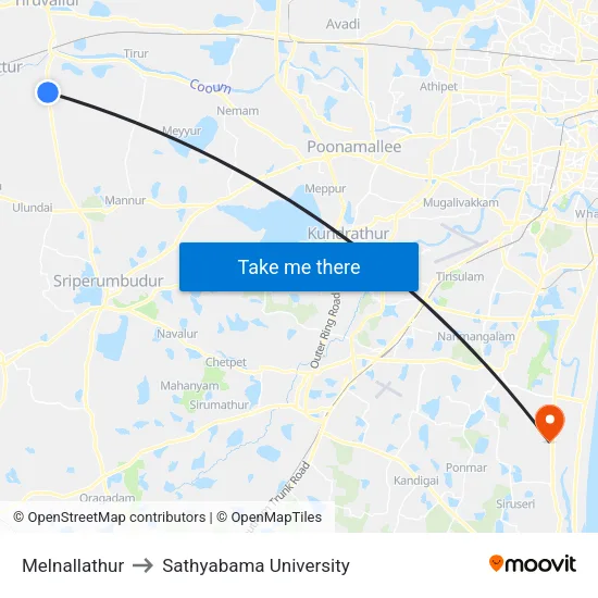 Melnallathur to Sathyabama University map