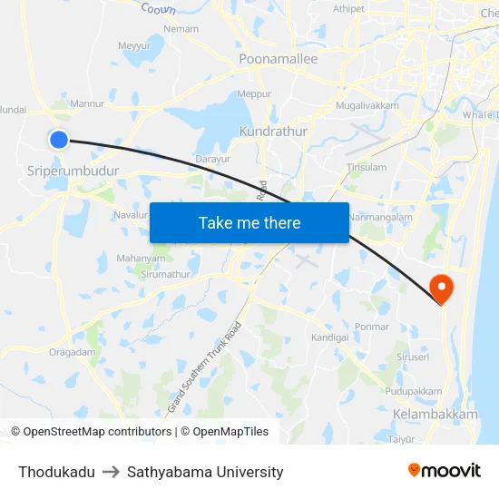 Thodukadu to Sathyabama University map