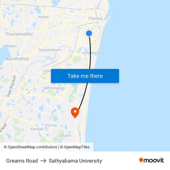 Greams Road to Sathyabama University map