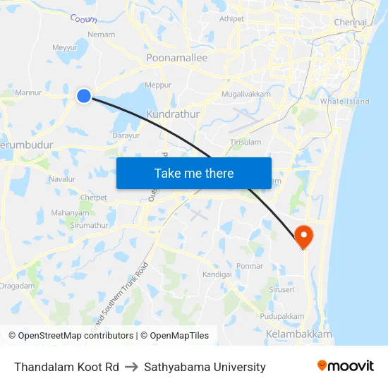 Thandalam Koot Rd to Sathyabama University map