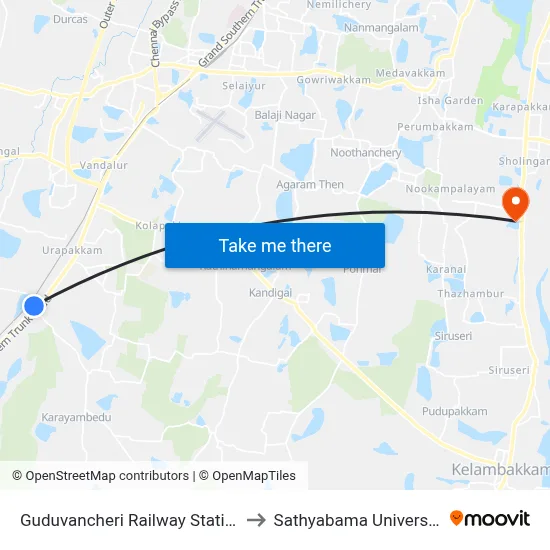 Guduvancheri Railway Station to Sathyabama University map