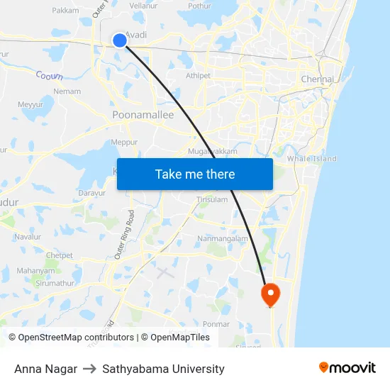 Anna Nagar to Sathyabama University map