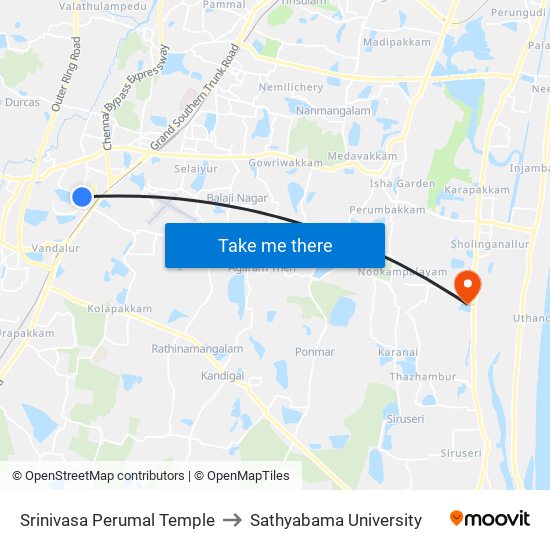 Srinivasa Perumal Temple to Sathyabama University map