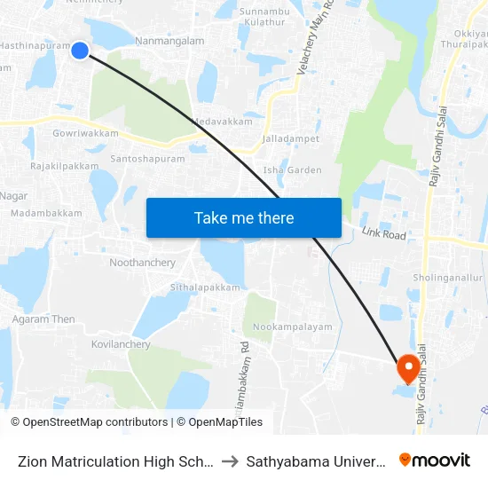 Zion Matriculation High School to Sathyabama University map