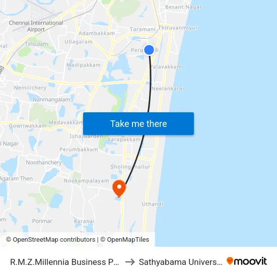 R.M.Z.Millennia Business Park to Sathyabama University map