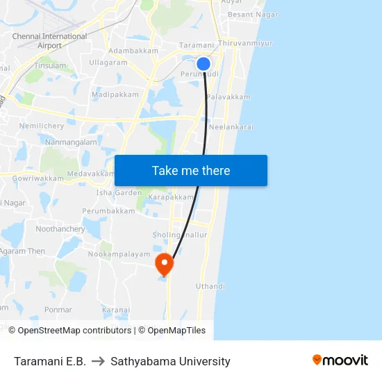 Taramani E.B. to Sathyabama University map