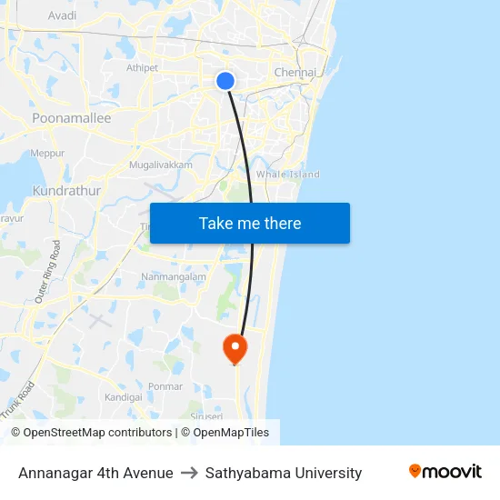 Annanagar 4th Avenue to Sathyabama University map