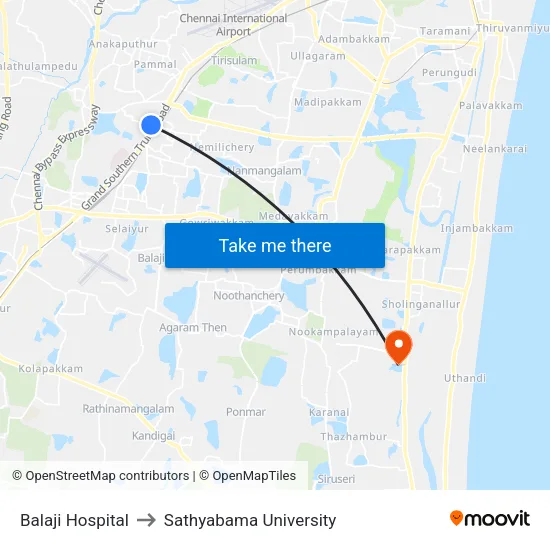 Balaji Hospital to Sathyabama University map