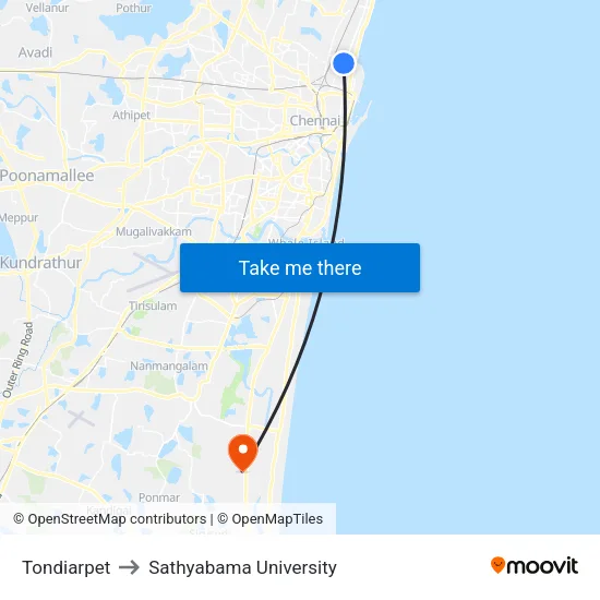 Tondiarpet to Sathyabama University map