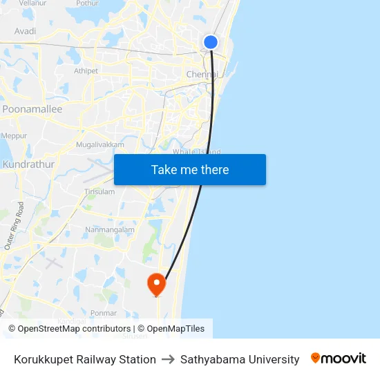 Korukkupet Railway Station to Sathyabama University map