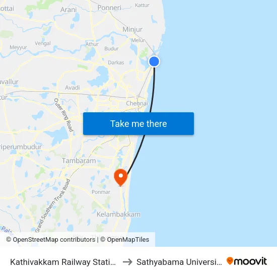 Kathivakkam Railway Station to Sathyabama University map