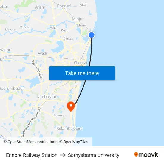 Ennore Railway Station to Sathyabama University map