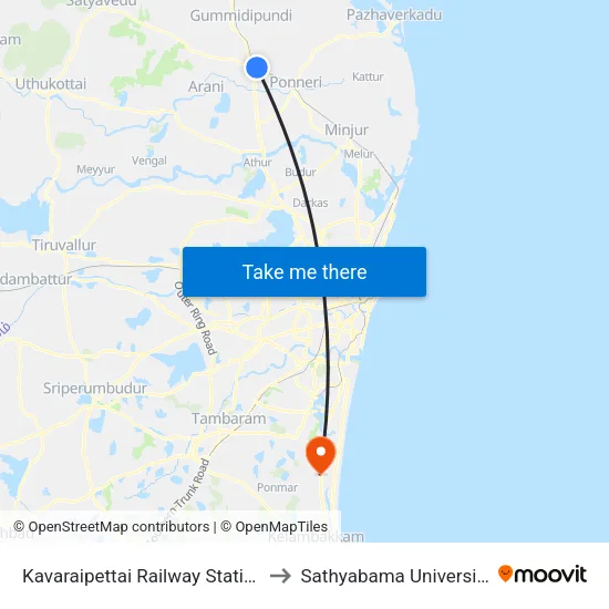 Kavaraipettai Railway Station to Sathyabama University map