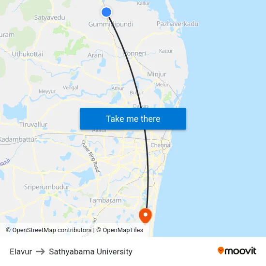 Elavur to Sathyabama University map