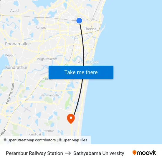 Perambur Railway Station to Sathyabama University map