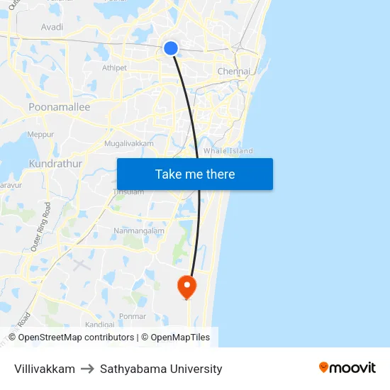 Villivakkam to Sathyabama University map