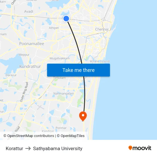 Korattur to Sathyabama University map