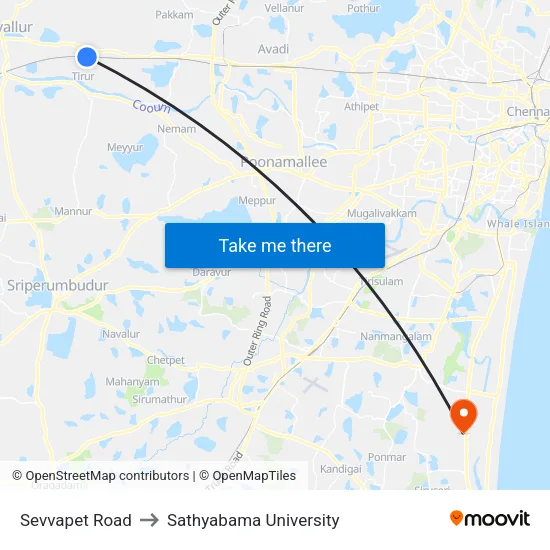 Sevvapet Road to Sathyabama University map