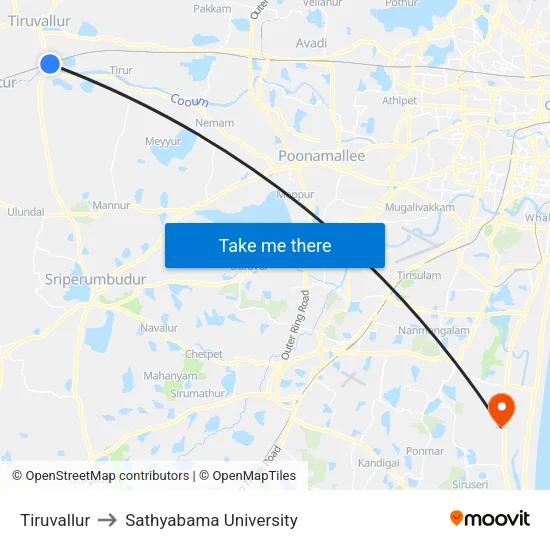 Tiruvallur to Sathyabama University map