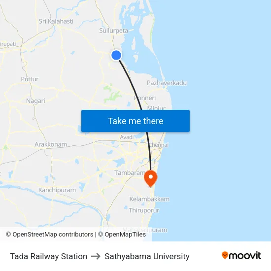 Tada Railway Station to Sathyabama University map