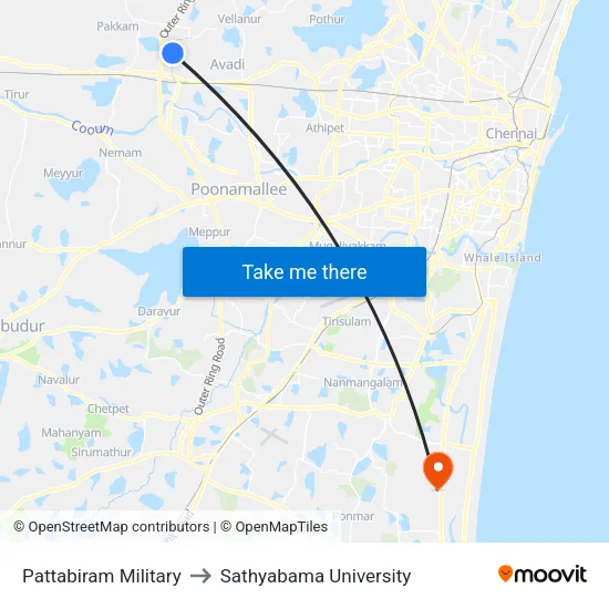 Pattabiram Military to Sathyabama University map