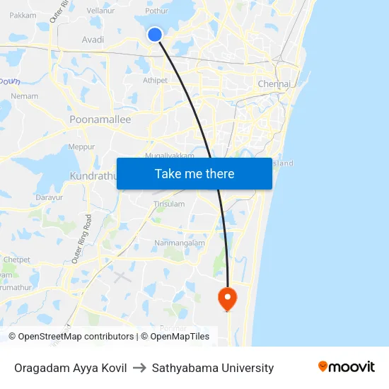 Oragadam Ayya Kovil to Sathyabama University map