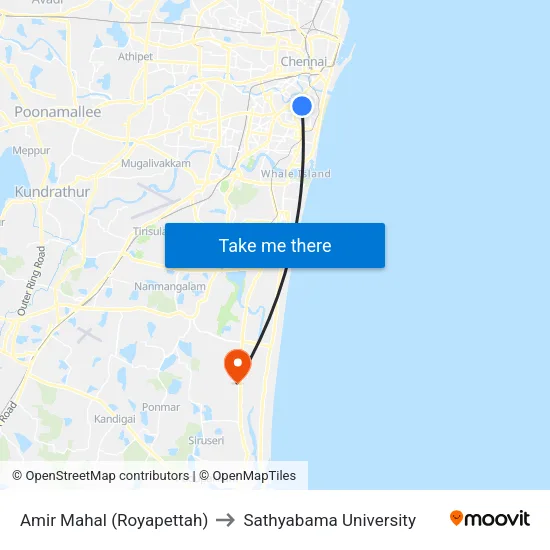 Amir Mahal (Royapettah) to Sathyabama University map