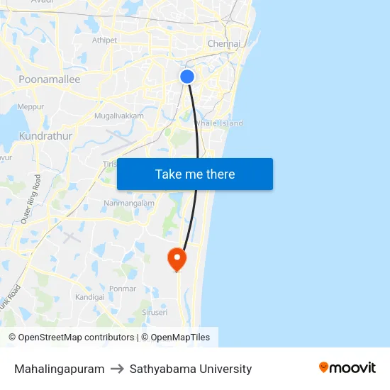 Mahalingapuram to Sathyabama University map