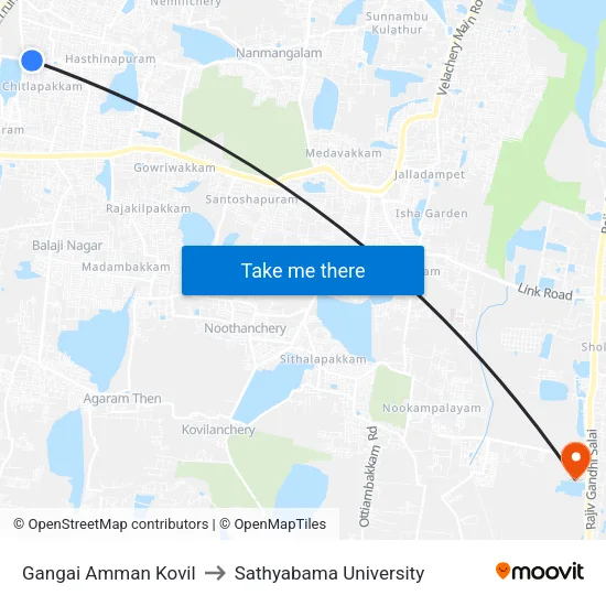 Gangai Amman Kovil to Sathyabama University map