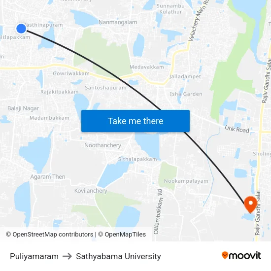Puliyamaram to Sathyabama University map