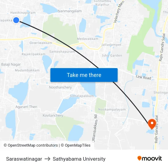 Saraswatinagar to Sathyabama University map